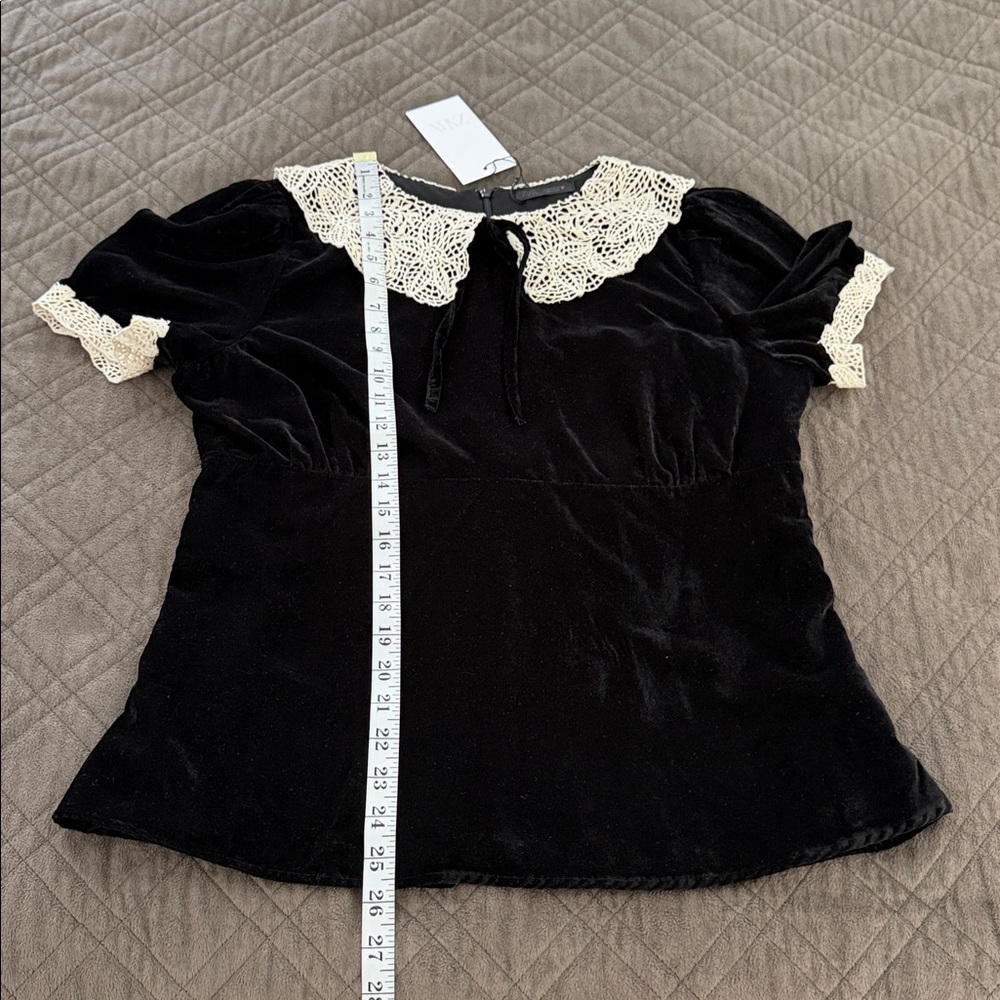 Zara NWT Black Velvet Crochet Bow Top/Shirt/Blouse size XL - Picture 17 of 17